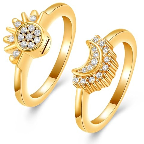 Anillos de urna de cremación para cenizas, anillos celestiales de sol y luna, anillo de sol brillante, anillo de luna azul, anillo de promesa de amistad chapado en plata, anillos celestiales