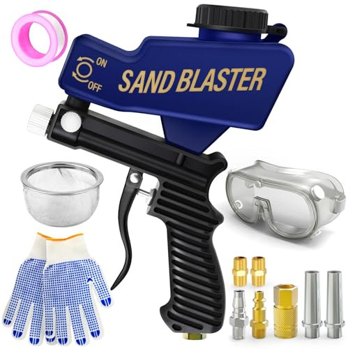TAILONZ PNEUMATIC Tragbares Luft-Sandstrahlpistole, Set für Luftkompressor, entfernt Farbe, Rost, Flecken und Schmutz von Metall- und Holzoberflächen, Blau