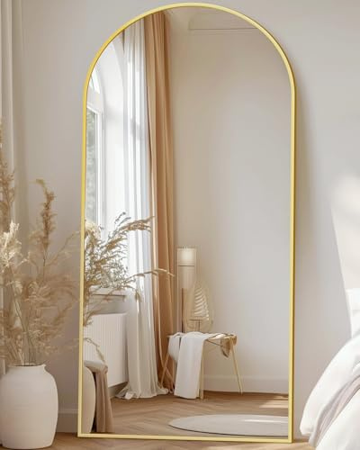 Antok Ganzkörperspiegel, Standspiegel in Voller Länge Wandspiegel mit Aluminiumlegierung Rahmen und Bruchsichere Glas Gewölbter Bodenspiegel für Wohnzimmer, Ankleide