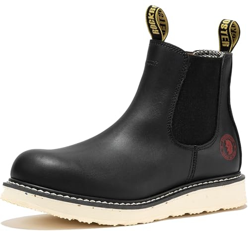ROCKROOSTER Capitola Steel Toe Slip On Work Boots for Men, 6 Black Chelsea Wedge Work Boots, Traction Lug Rubber Outsole, 100% Leather, Anti-Fatigue, Breathable, ASTM F2413-18 EH (SAP101ST US 10.5)