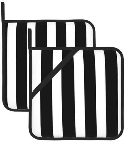 HYTTER Set di 2 presine per la rimozione del coperchio della cucina, spesso, resistente, isolamento antiscottatura, 20,3 x 20,3 cm, a righe, immagine in bianco e nero