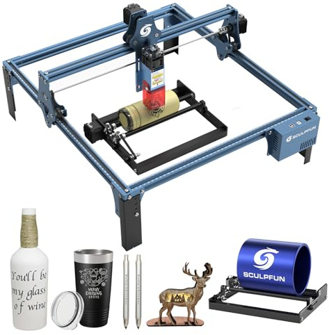 SCULPFUN S9 PRO Graveur laser 10 W avec rouleau rotatif laser, cutter laser pour bois, métal, acrylique, précision 0,01 mm
