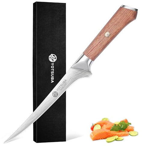 YOTSUBA Filetiermesser, 18cm Küchenmesser Filitiermesser Scharf, Profi Fischmesser, Deutscher Edelstahl Fischfiliermesser, Lachsmesser mit Ergonomischer Griff, Geschenkverpackung