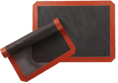 Silicone Baking Mat with Microperforated,Non Slip Reusable Eclair perforated Baking Sheets,Oven Liner for Oven, Cookie Tray, Pizza Mat, Heat Resistant,16.5 * 11.6 inch (2, Red)