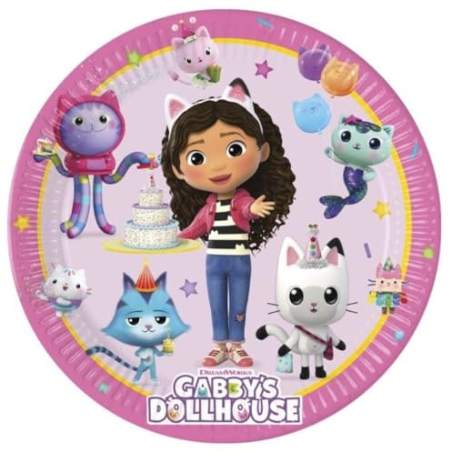Lote de 24 Platos Juveniles Decorativos de Cartón La Casa de Las Muñecas de Gaby  Vajillas. Detalles para Fiestas de Halloween, Cumpleaños, Bodas, Bautizos y Comuniones. AB