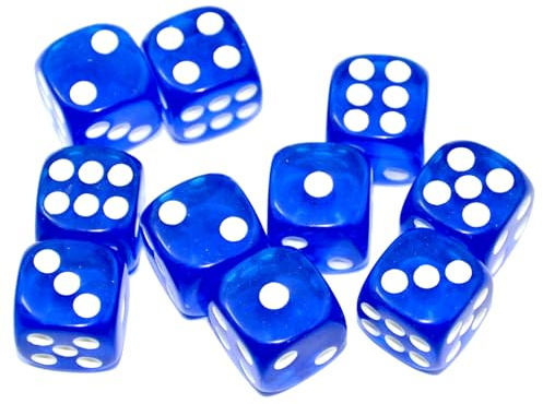 SmartDealsPro 10-Pack D6 Six Sided 16mm Transparent Dice Die for DND, MTG, RPG, Tenzi, Yahtze, Bunco, Table Borad Games, Math Teaching (Blue Translucent)
