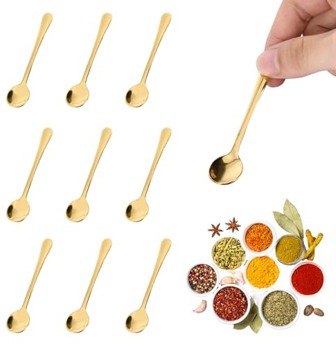 10 Stück Edelstahl Kleine Löffel für Gewürzgläser, Gold Espressolöffel, 7,5 X 1,5 cm Kaffeelöffel, SüßE Espresso Löffel, für Kaffee, Honig, Salz, Zucker und Gewürze
