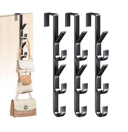 xyuayamz Handtaschen Aufbewahrung, Handtaschenhalter Türhaken, Vertikaler Türhaken zum Einhängen, Handtasche Aufbewahrung Haken für Handtaschen Krawatten Schals Tücher, Metall, 3 Stück, Schwarz