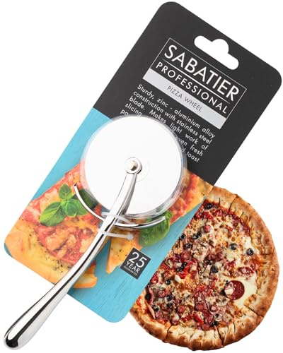 Sabatier Aluminum Rolling Pizza Cutter Wheel - Blade with Stainless Steel Construction. Dishwasher Safe, Easily Glides Through Tough Dough with Guard to Protect Hands, Chrome Colour