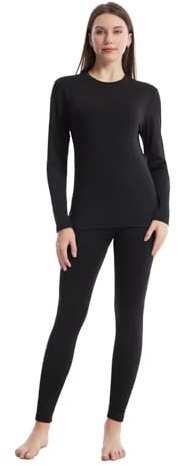 Guoegh Women Thermal Base Layers Ski Underlayer Compression Sport Underwear Sets Quick Dry Long Sleeve Top & Leeging for Ladies(Black,X-Small)