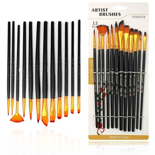 12 Stück aquarellpinsel,Pinsel Set,Pinselset Acrylfarben,Pinsel Borstenpinsel Ausschreibung Haarpinsel Set,für Anfänger Künstler Erwachsene Kinder