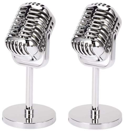 Brxmpn Lot De 2 Accessoires De Microphone Rétro, Simulation De Microphone Classique Vintage avec Support pour Décorations De Fête, Jeu De Rôle