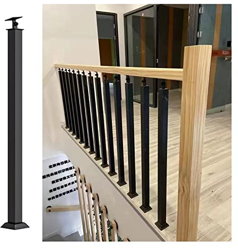 Ringhiera regolabile in metallo con mandrini quadrati neri – Colonna di supporto per ringhiera interna per scale braccioli e atterraggio sicurezza perfetta per case moderne