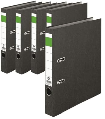 IC-Office 5er Pack Ordner A4 5cm breit schwarz Aktenordner Ringordner Briefordner Büroordner Schlitzordner Blauer Engel grüner Balken für Schule Studium Büro HomeOffice bis 1750 Blatt