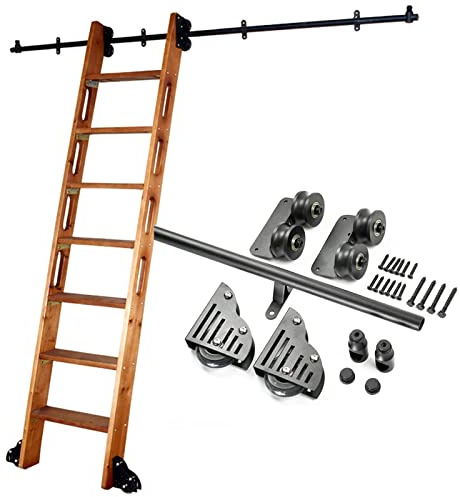 Black Sliding Barn Door Kit (No Ladder), Rolling Library Ladder Hardware Track Kit, Complete Set of Hardware for Sliding Ladder Hanging Rail + Extension Rail (Size : 20ft/600cm Track kit)