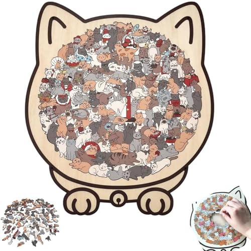 Puzzle in legno colorato a forma di gatto da 135 pezzi, puzzle in legno a forma di animale unico, per adulti e giochi di amici di famiglia, regali puzzle creativi per gli amanti dei gatti (#1)