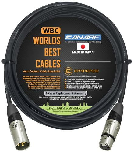 WORLDS BEST CABLES 4 Meter - Canare L-4E6S, Star Quad Balanced Male To Female Microphone Cables With Eminence E311 & E312 Gold XLR Connectors - CUSTOM MADE