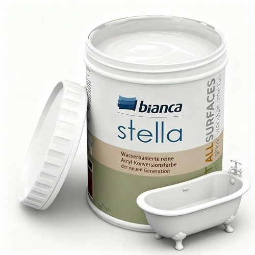 Bianca Stella Badewannenlack Ohne Schleifen - Wasserbasierter Parfümierter Sanitärlack für Badewanne, Waschbecken, Duschwanne & Emaille - Weiß, Glänzend, Kratzfest, Hochdeckend, 1000ml