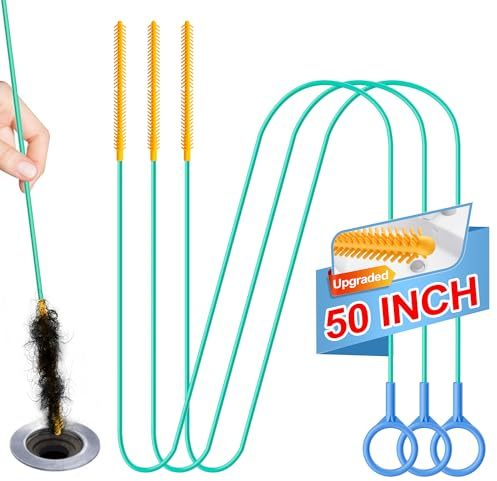 Snake Drain Clog Remover, Reusable 50 Inch Extended Sink Snake Drain Hair Removal Tool, Anti-break Metal Shower Snake Drain Unclogger Tool for Bathtub, Bathroom Sink Pipe Cleaning
