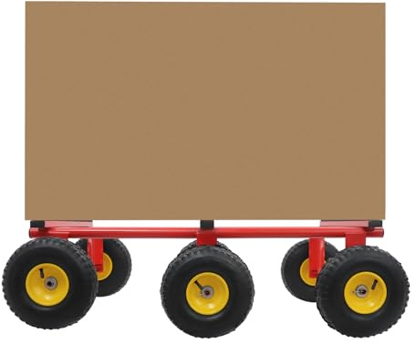 Rollbrett Schwerlast Möbelhund, bis 544 kg Tragkraft,mit 6 aufblasbaren 10-Zoll-Rädern und Antirutschmatte, rollbarer Plattformwagen für Möbel, Lager, Logistik und Haushalt (Rot, Schwarz)