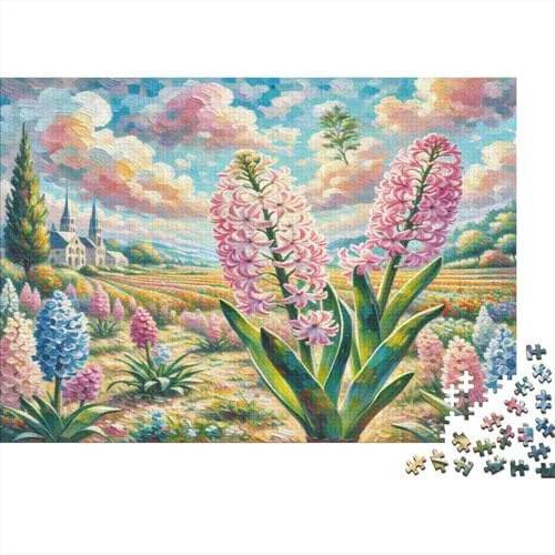 1000 Pièces Puzzle Jacinthe Champ Fleurs Colorées en Carton Recyclé, Relaxation, Cadeau pour Amoureux de Livres 52x38cm