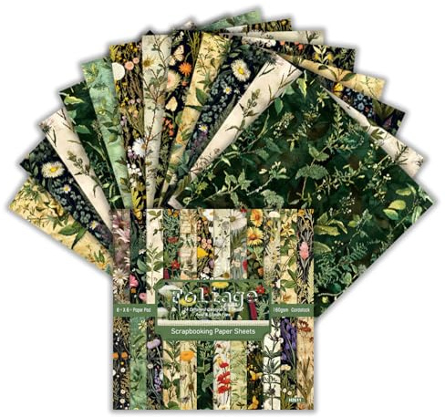 Motiv Papier zum Basteln, 24 Blatt Scrapbook Papier, Motivpapier Blumen