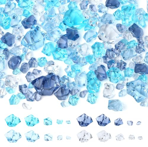 QINJIEJIE 700 Stück Blau-töne Acryl Diamanten 5 Größen, Edelblau Kristalle Edelsteine für Kinder, Schatzsuche, Piratenschatz, Sandkasten, Vasenfüller, Hochzeit, Party, Aquarium