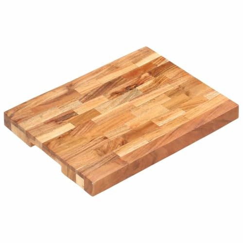 Hackblock Schneidebrett aus massivem Akazienholz 40×30×4 cm mit Saftnut rutschfestes Küchenbrett als Tranchierbrett, Fleischbrett, Gemüsebrett, Servierbrett für Kochen und Grillen