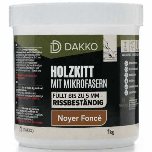 DAKKO Masilla para madera 1 kg, Nogal oscuro – Masilla reparadora con fibras de bambú para daños y grietas en muebles y puertas, interior y exterior, secado rápido, resistente al agrietamiento