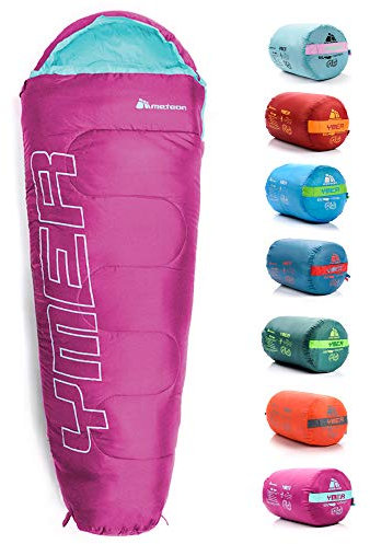 meteor Premium Kinder-Schlafsack Sommer Ultra-leicht Kinder Hüttenschlafsack Komfortbel Jugendliche Camping Deckenschlafsack Outdoor Herbst inlett Schlafsack Baby Mini Sleeping Bag (Fuchsia/Minze)