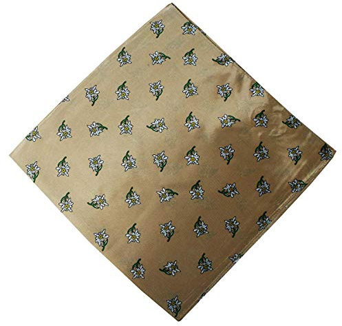 German Wear Trachtentuch Halstuch mit Edelweissmuster Nikituch 60x60cm, Beige