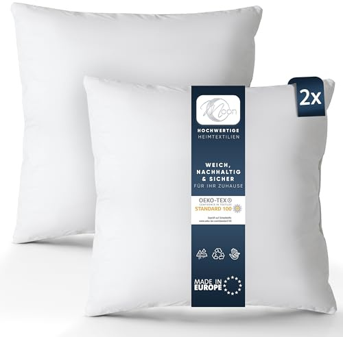 Moon Luxury 2er Pack Perkal Füllkissen, Innenkissen, Sofakissen ca. 60x60cm - 700g mit Hülle aus 100% Baumwolle (fest)