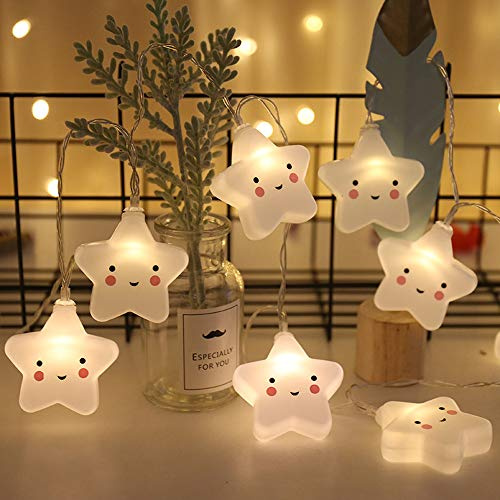 Baby Kids Cute Cloud Gesichtsform Lampe Raum Licht Korridor Dekor Kleines Nachtlicht Weihnachtsfeiertag Lichterketten 10 LED Batteriebetriebene Party Klassenzimmer Esszimmer Dekor(Stern)