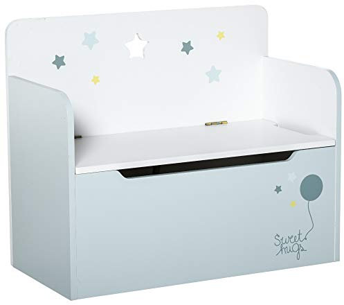 HOMCOM Kindersitzbank mit Stauraum 2-in-1 Truhenbank Spielzeugkiste Aufbewahrungstruhe 3-6 Jahre Kindermöbel Hellblau 60 x 30 x 50 cm