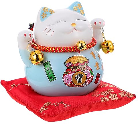 IMIKEYA Lucky Cat Money Bank Feng Shui Maneki Neko Lucky Cat Coin Bank Ceramic Lucky Cat Piggy Bank Porcelain Money Change Pot Feng Shui Decor Ornament for Kids Money Blue 4. 5in