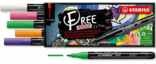 STABILO - Acrylmarker - FREE Acrylic - T100 Rundspitze 1-2mm - Spring - 5er Pack - mit 5 verschiedenen Farben