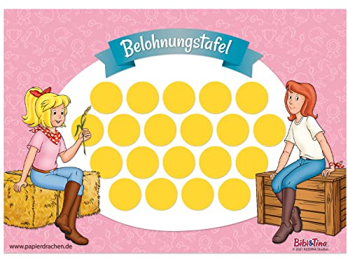 Papierdrachen Belohnungstafel Set für Kinder als Abreißblock 10 Blatt - Motivierendes Konzept als Erziehungshilfe - mit tollen Stickern für Jungs und Mädchen - Motiv Bibi und Tina Set 4