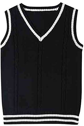Dawwoti Women's Sleeveless Jumpers Uniform Cable Knit Sweaters Vests Pullovers Cotton Knitwear Black