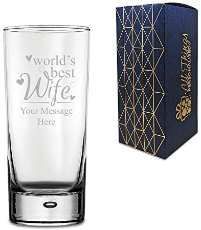 Personalised Engraved Gin Cocktail Hiball Glass with World's Best Wife Design, Gift Boxed, Personalise with Any Message for Valentines, Anniversaries