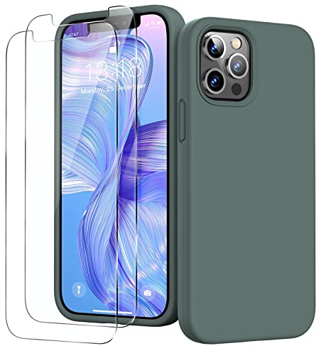 GOODVISH für iPhone 12 Hülle für iPhone 12 Pro Hülle Silikon, Grün | mit 2 Stück Schutzfolie, Rundumschutz Handyhülle mit Weichem Mikrofaser Innenfutter Stoßfestes Schutzhülle für 12 6.1