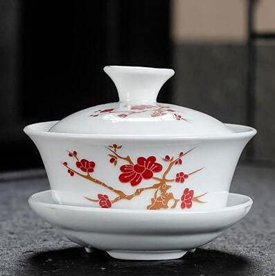 FOULA Dehua Gaiwan Grande tasse à thé en porcelaine blanche avec couvercle en céramique Bleu et blanc