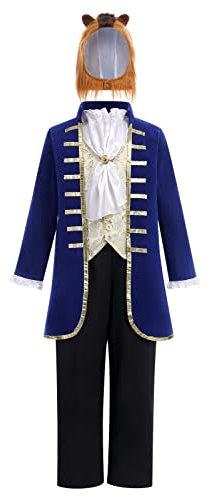 Disfraz Encanto Niño Príncipe Cuento de Hadas de Halloween La bella y la bestia Cosplay Fiesta Temática de Carnaval Disfraz de Príncipe Chaqueta + Chaleco + Pantalones + Diadema Bestia 10-12 Años