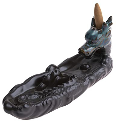 lachineuse - Chinesischer Drachen-Räucherbrunnen - 20 cm Wasserfall-Räuchergefäß - Keramik - Räucherstäbchenhalter für asiatische Zen-Innendekoration - Räucherstäbchenständer für Feng-Shui-Atmosphäre