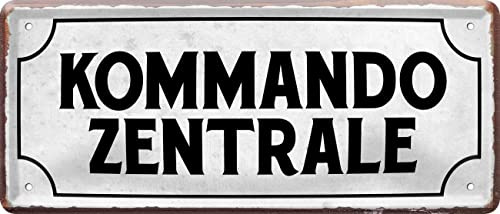 WOGEKA ART Retro Blechschild - KOMMANDO ZENTRALE - Lustiger Spruch als Geschenkidee zu Geburtstag Weihnachten als Deko Schild für Büro, Garage, Keller, Küche 28x12 cm Metallschild 569