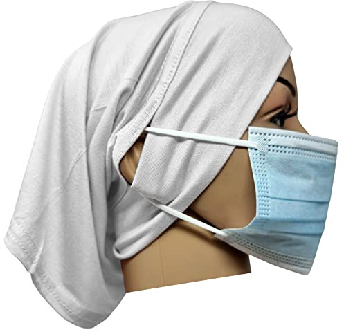 Hätta viskos hijab med öronhål stretch jersey huvud sovmössa under halsduk ben huvudscarf turban stretchig mössa cancer hårskydd skydd patienter, Vitt, one size