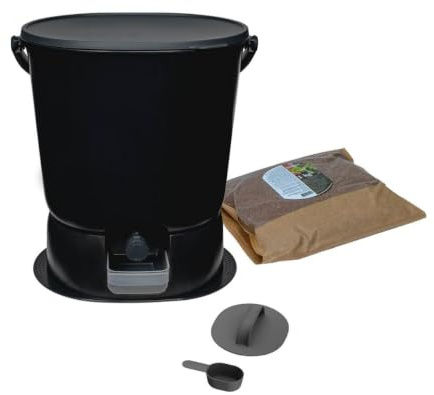 Skaza- Compostador de Cocina de plástico Reciclado, BOEssential+Base 15,3L Negro y Gris