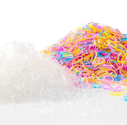 Lot de 2 000 élastiques à cheveux fins en caoutchouc pour cheveux de bébé - Mini accessoires de coiffure pour queue de cheval - Sans danger (1 000 couleurs gelées + 1 000 transparents)