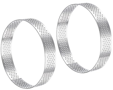 sourcing map 2pcs Stainless Steel Cake Rings for Baking, Perforated Cake Mousse Ring Kitchen Baking Heat-Resistant 3.9 Diameter, 0.8 Height,for Cake Dessert, Silver