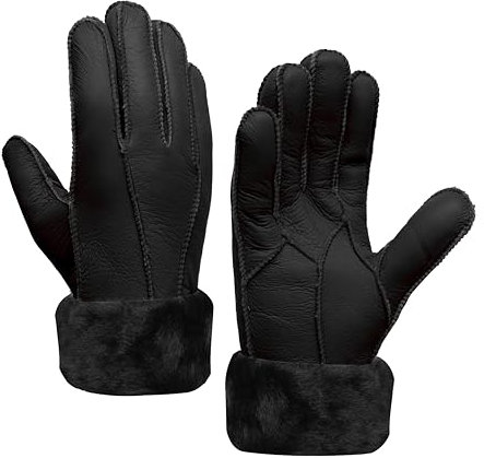 MGGMOKAY Damen Lederhandschuhe Schaffell Handschuhe aus Shearling Warme Winterhandschuhe,Schwarz,L