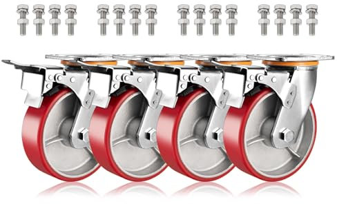 Schwerlast Lenkrolle Polyurethan Bockrolle 100 125 150 200 Mm 4er SET, Leise Pannensichere Industrie Transport Rollen, Ersatz Rollen Mit Bremse, Schrauben & Metallplatten (Color : Brake, Size : 200m